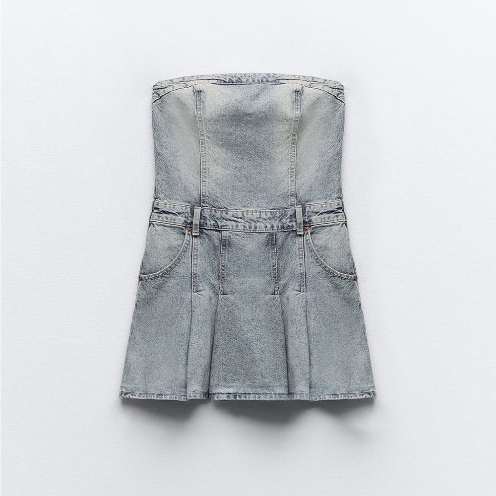 ZARA WOMENS PLEATED DENIM DRESS SIZE SMALL